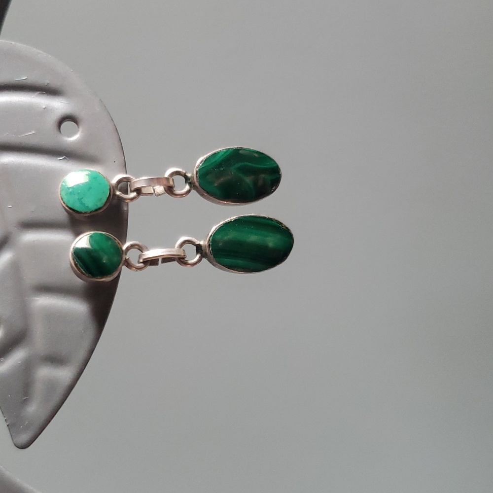Earrings Malachita Stone and Silver .925 hanging L 1"
